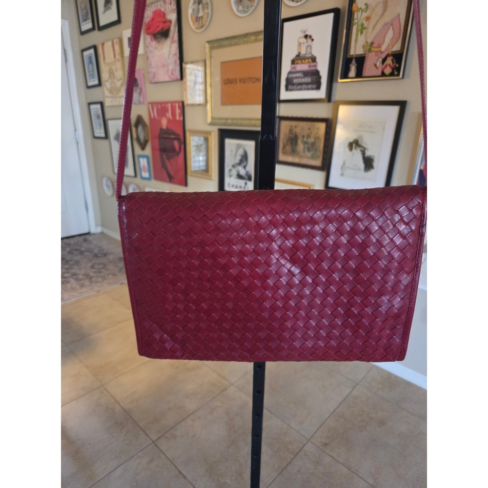 Etienne Aigner 1970s Oxblood Woven Leather Crossbody Envelope Clutch Bag - Picture 6 of 6